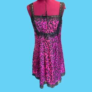 Betsey Johnson Pink and Black Leopard Dress size M early 2000’s